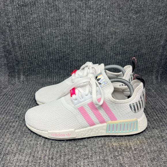 Adidas NMD R1 White True Pink Hologram Athletic Shoes Women’s 8.5 FZ3777 - Picture 3 of 8